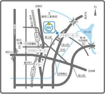 愛知県碧南市、鈴木糖尿病内科周辺の地図。近郊エリア：高浜市、西尾市、刈谷市、半田市、安城市、安城